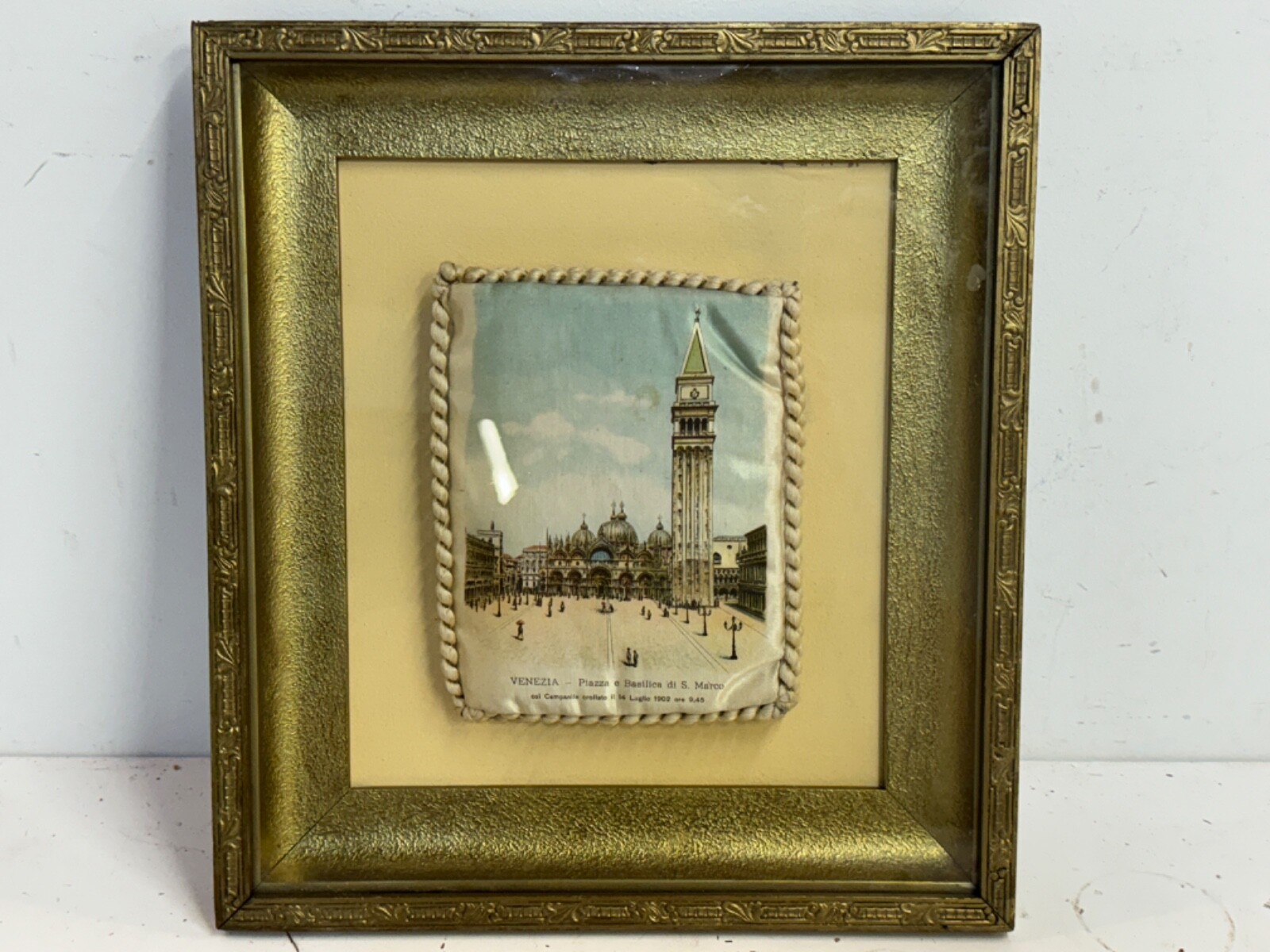 Antique “Saint Mark's Square and Basilica” Venice Collectible Pillow Framed