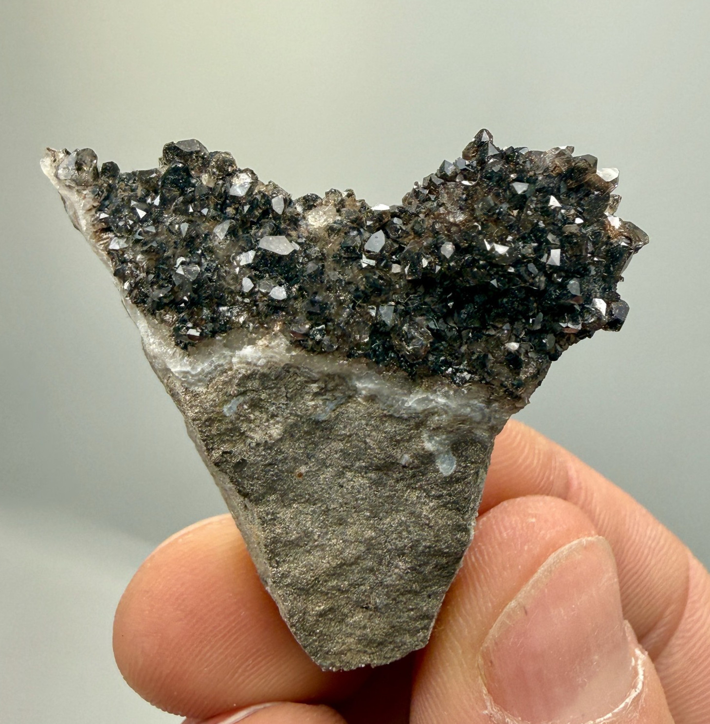 Black Druze with Hydrocarbon Phantoms HEART 3 Ultra Rare Herkimer Diamond Matrix