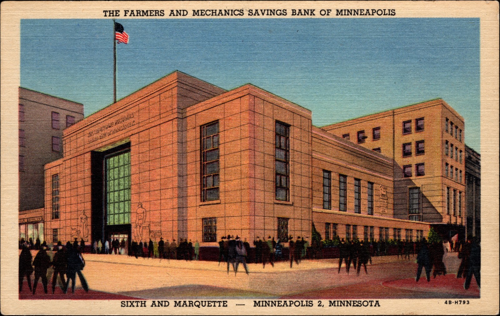 Minneapolis MN Farmers & Mechanics Savings Bank Sixth & Marquette Linen 1944