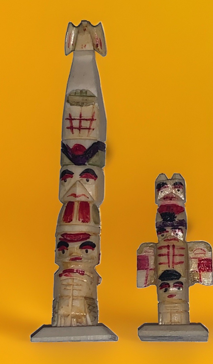 Vintage Pair Japanese Hand Carved Figurines Hand Painted Marked Japan