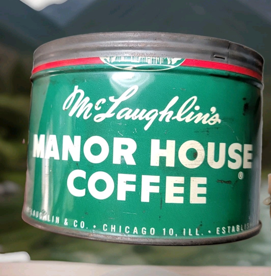 FF McLaughlin's MANOR HOUSE Coffee Can Vintage 1 lb.  Key-open Tin
