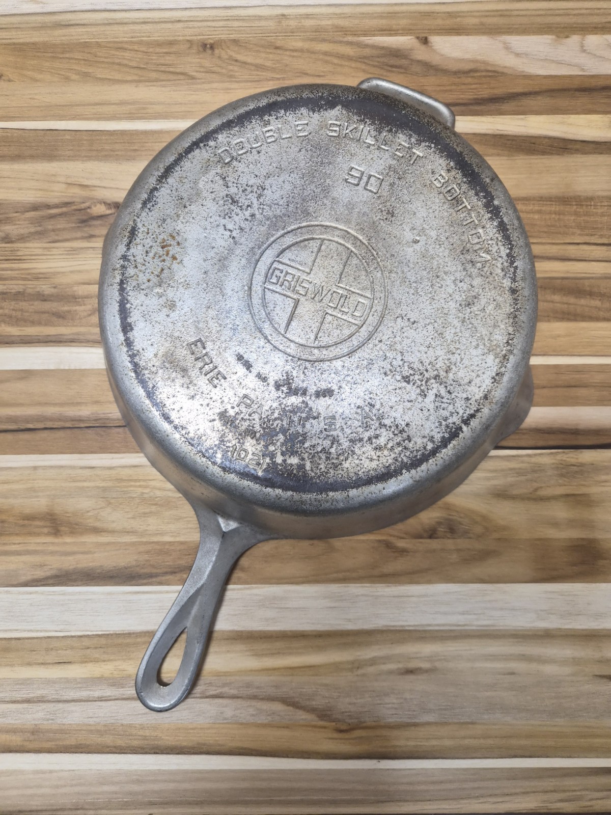Vintage Griswold #90 Plated Cast Iron Double Skillet Bottom 1021 Large Block...