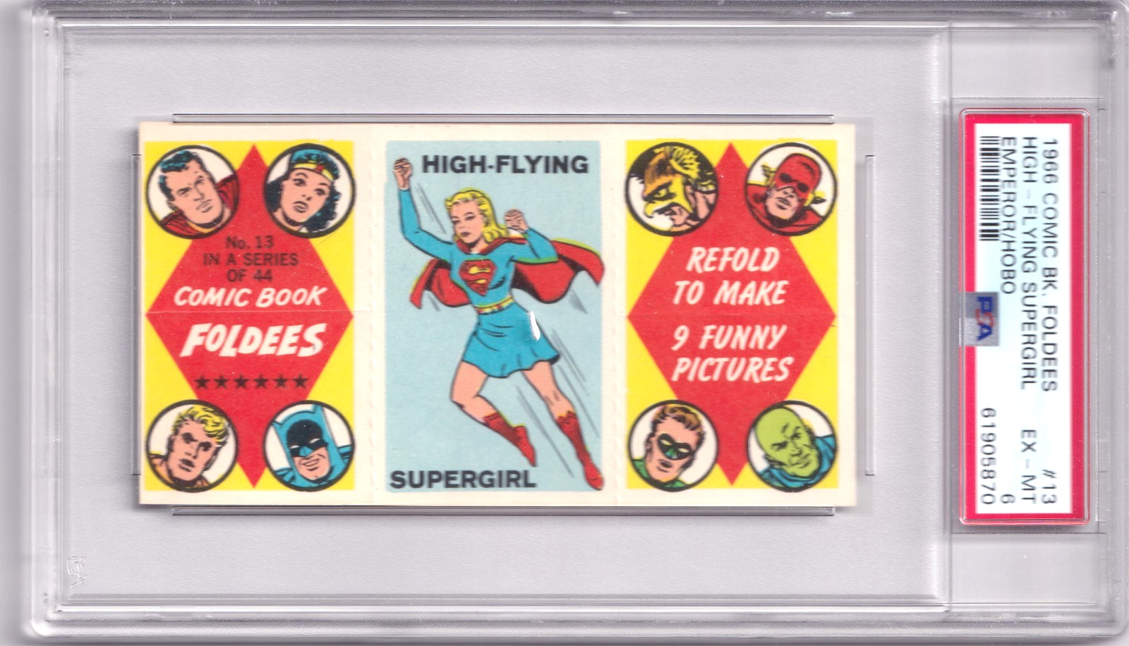 1966 COMIC BOOK FOLDEES SUPERGIRL ROOKIE CARD #13 PSA 6 SUPERMAN