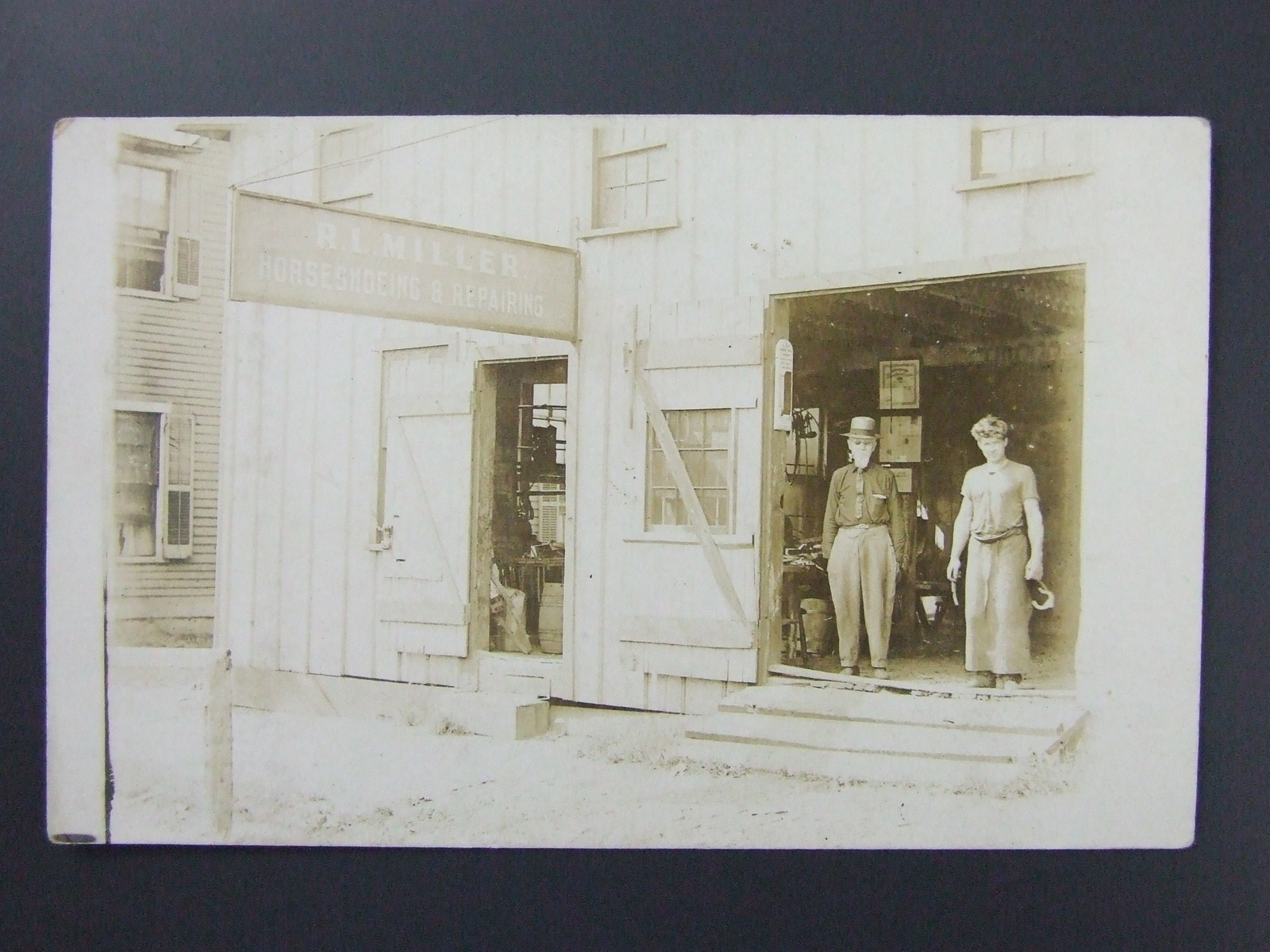 Wooster Ohio OH R.L. Miller Blacksmith Shop Horseshoeing Real Photo RPPC c1910