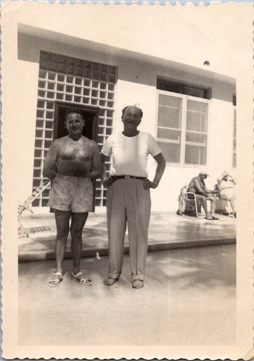 Vintage 1949 Miami Beach Photo Two Men Vacation Travel Snapshot Scalloped Edge