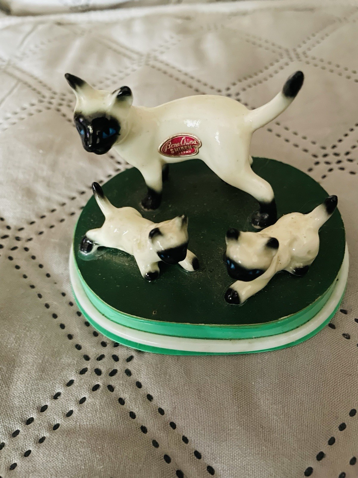 1960s Vintage Miniature Porcelain Family of Siamese Cats Japan