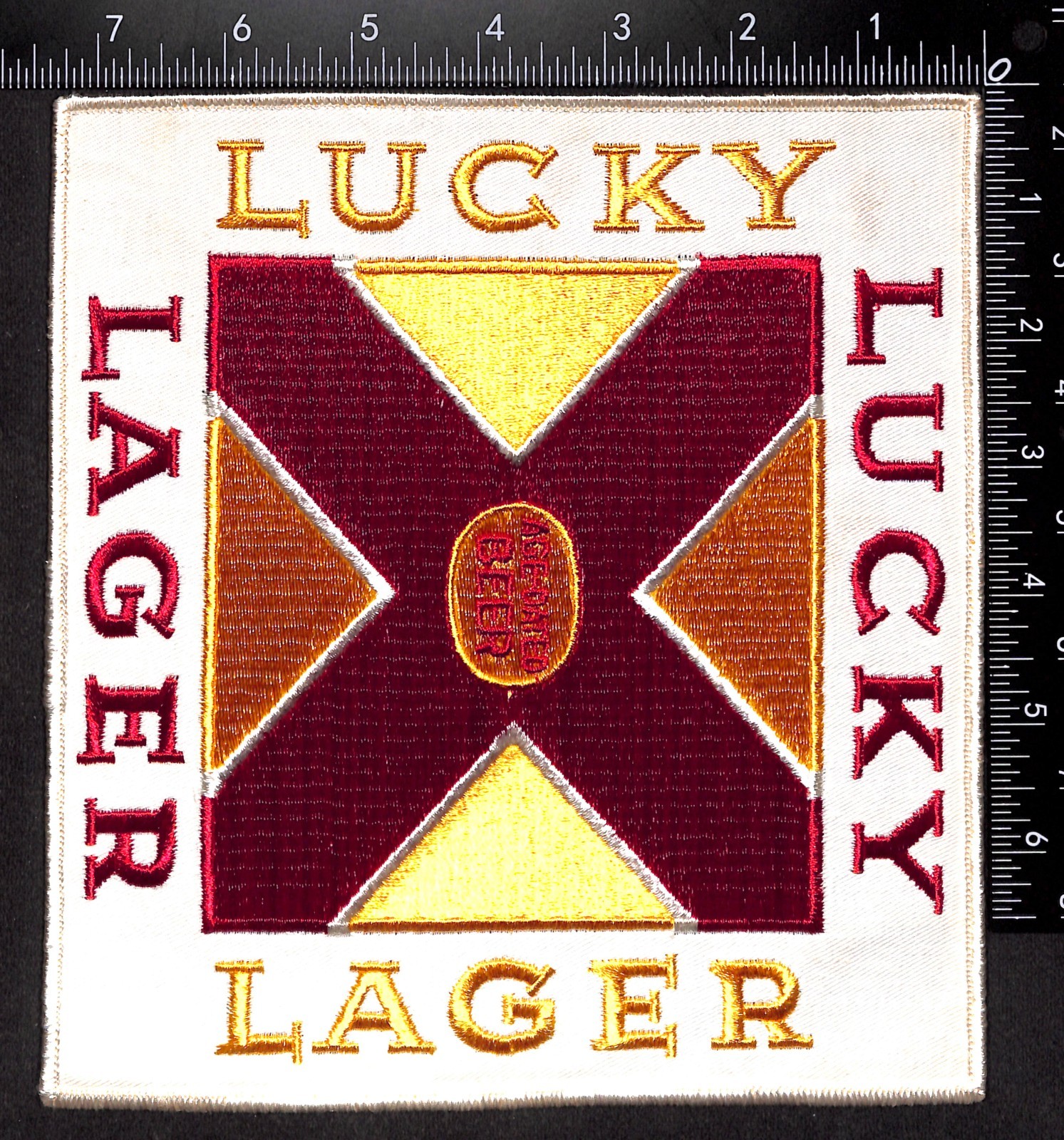 Vintage Lucky Lager Age-Dated Beer Large Embroidered Patch Breweriana 8x7.5