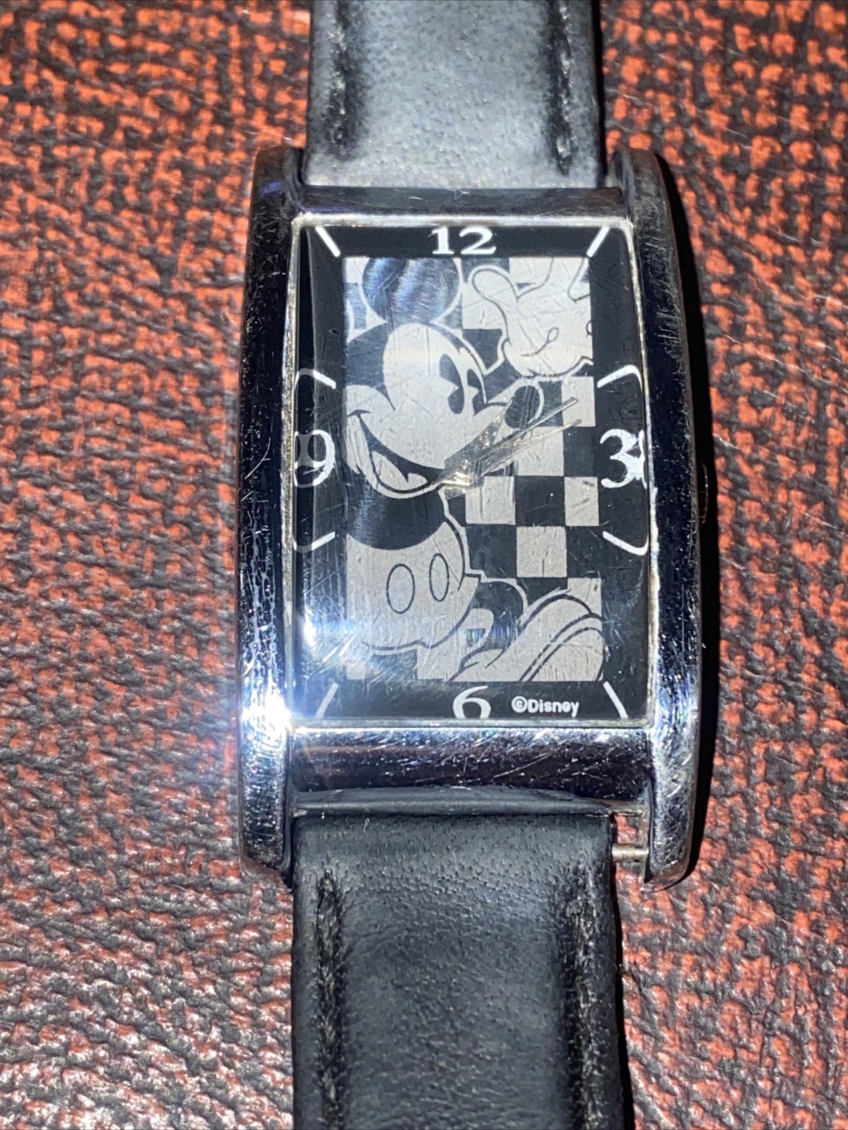 Super RARE JAZ Walt Disney Mickey Mouse Tank Watch Leather Strap Works