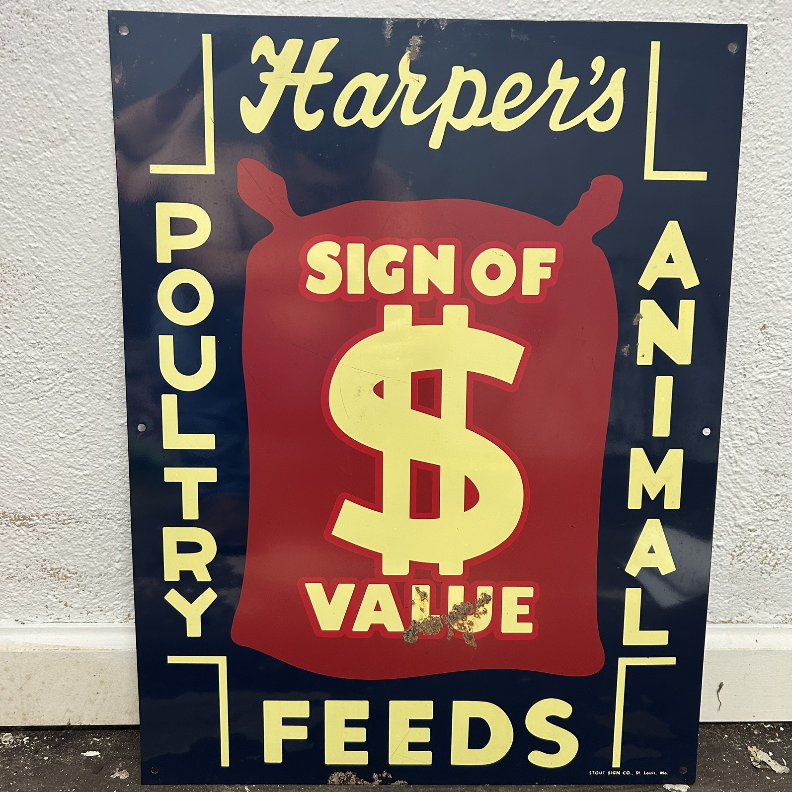 Vintage Harper’s Feeds Poultry Dairy Farm Metal  Sign