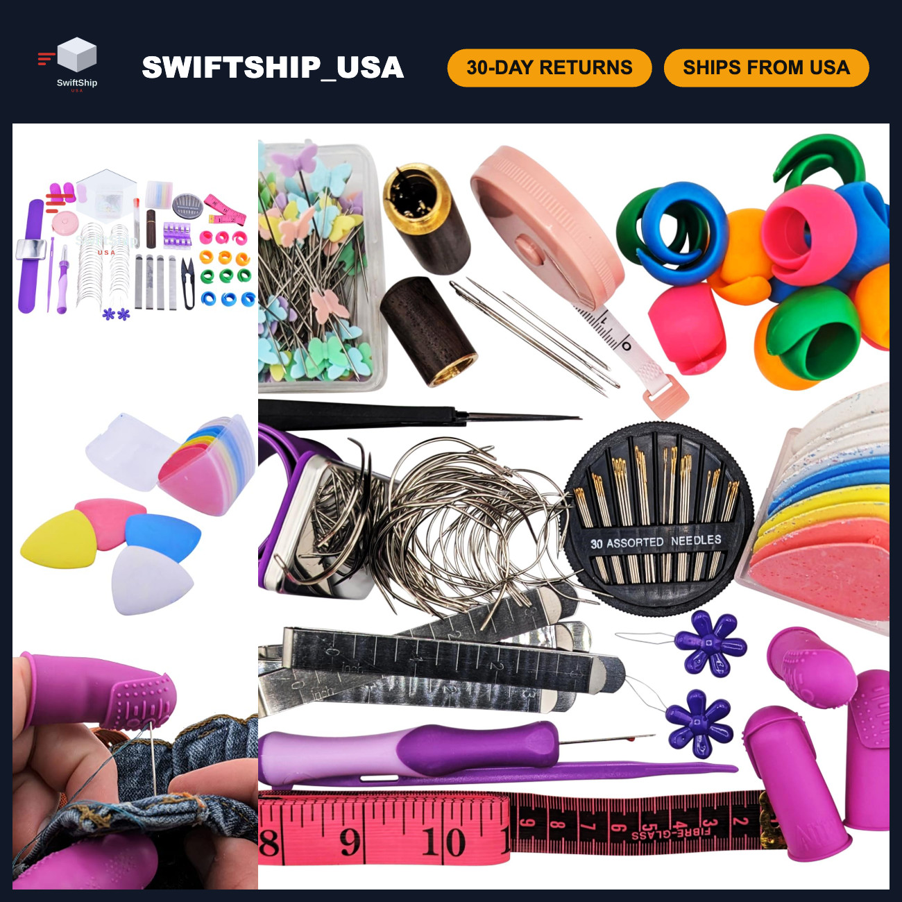 Complete Hand Sewing Kit with Thimble, Needles, Fabric Clips, Pins & More Suppli