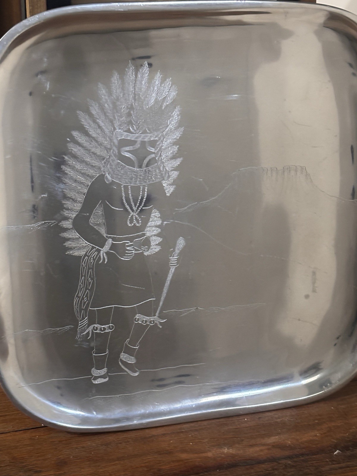 Vintage 1992 Nambe #559 Chasing Star Kachina Tray Hand Engraved Anne Ortiz NM