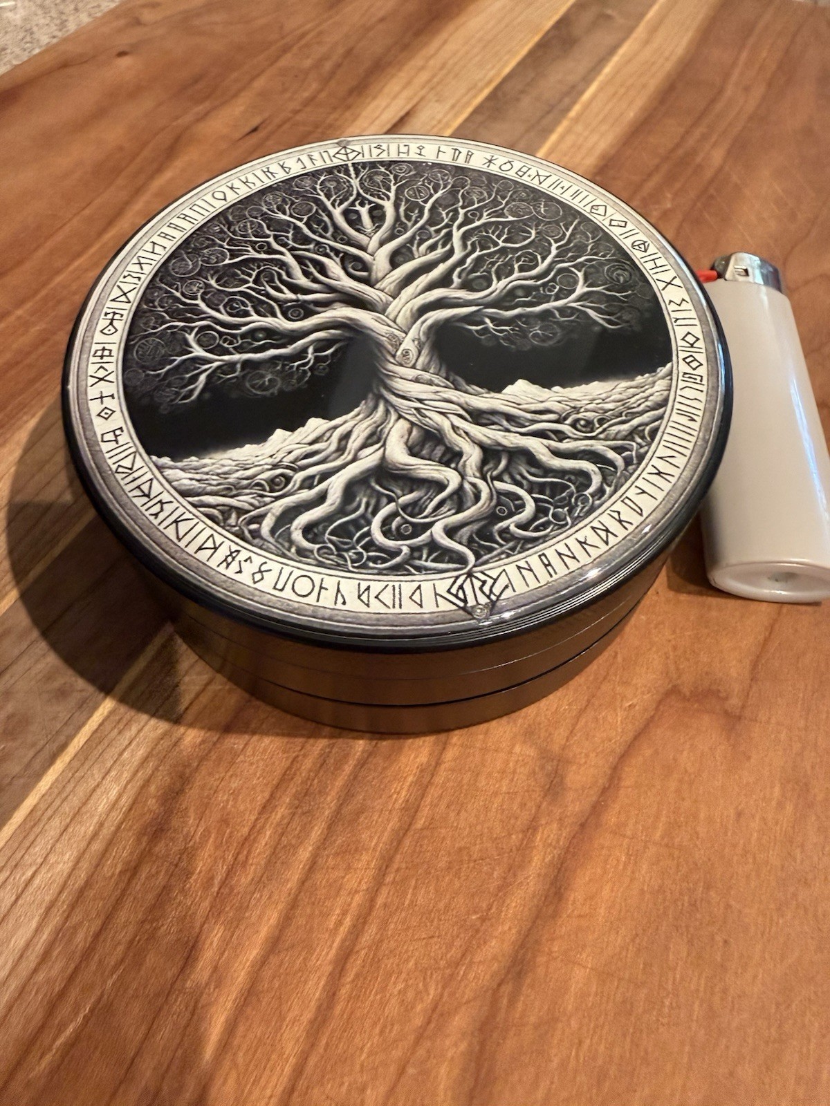 LARGE Metal Nordic Viking 4-Piece Spice Grinder 4 in wide Tree of Life w/Screen 