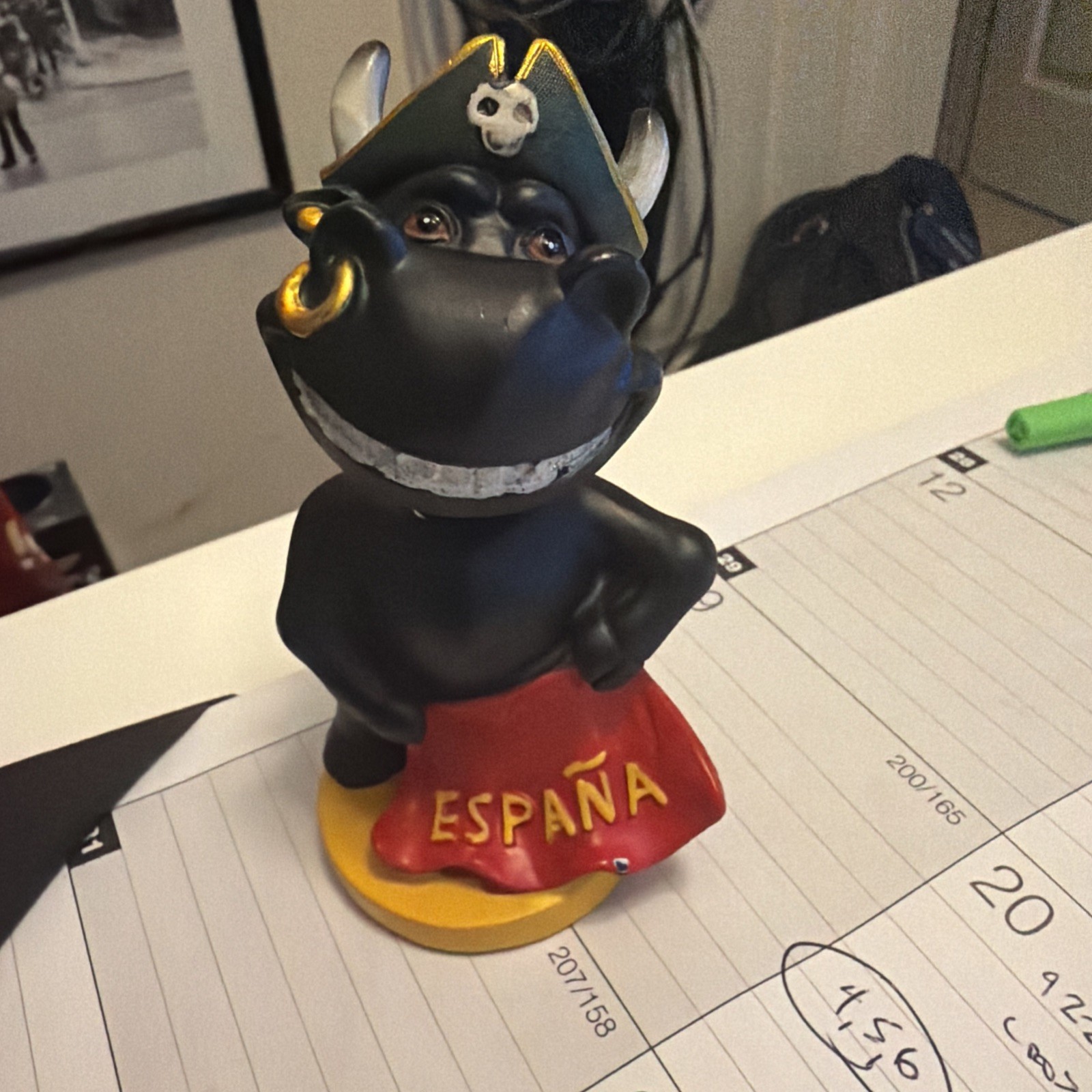 Espana Spain Matador Black Bull W/Nose Ring 4.5” Bobblehead Travel Souvenir