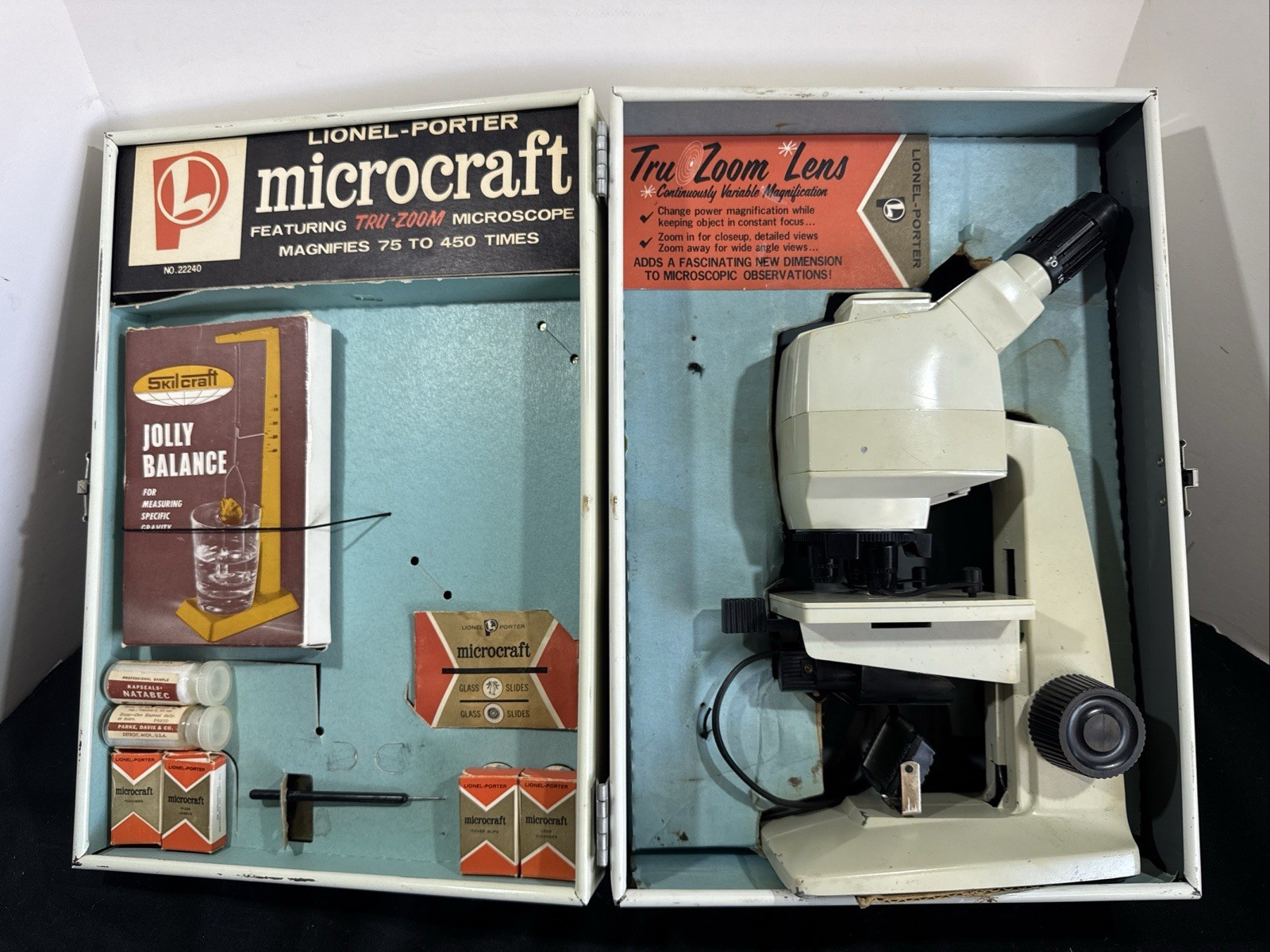 VINTAGE 1960 Lionel-Porter Microcraft Microscope Lab - In Metal Box
