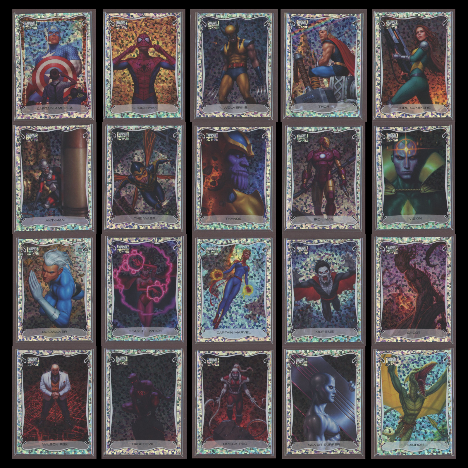 2022 Upper Deck Marvel Masterpieces Holofoil Small Dots Set Cards 1-20 Spiderman