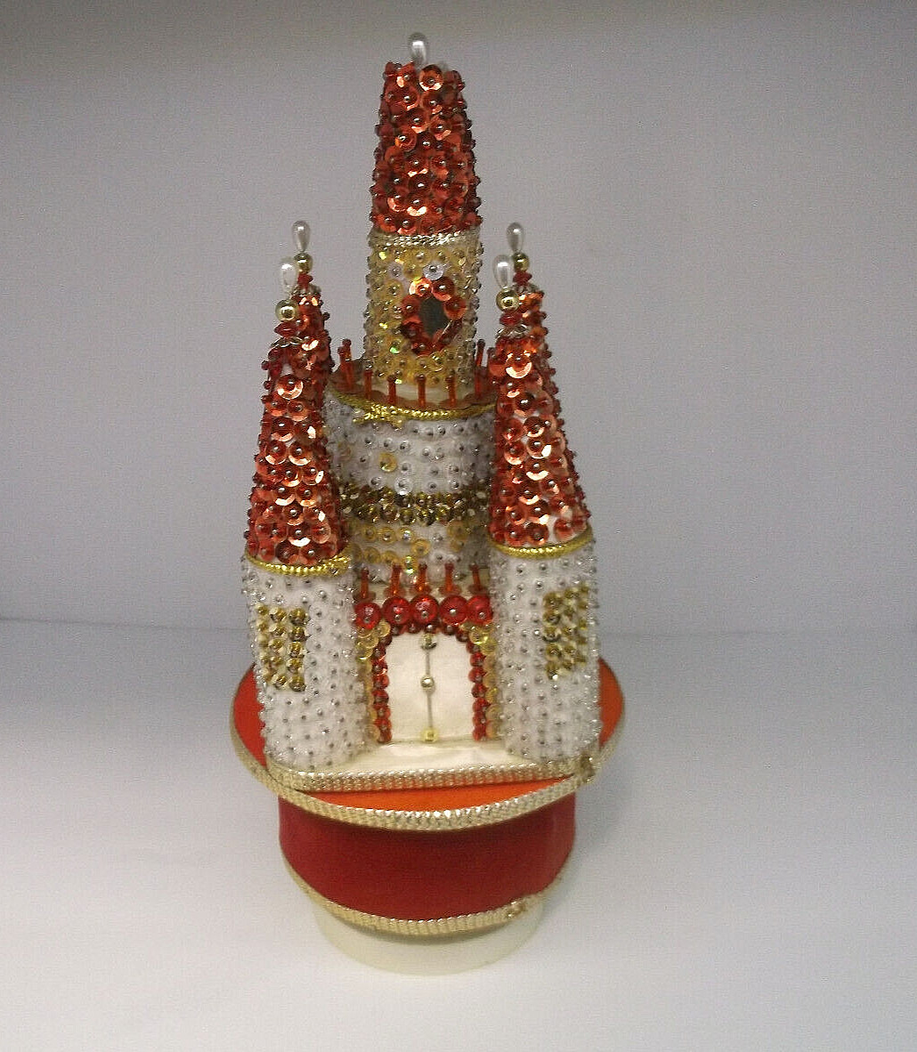 Vintage LeeWards Handmade Sequin Musical Christmas Castle 