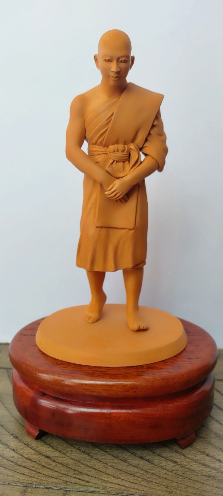  Buddhist Monk Statue Standing On Wooden Pedestal Highly Detailed.