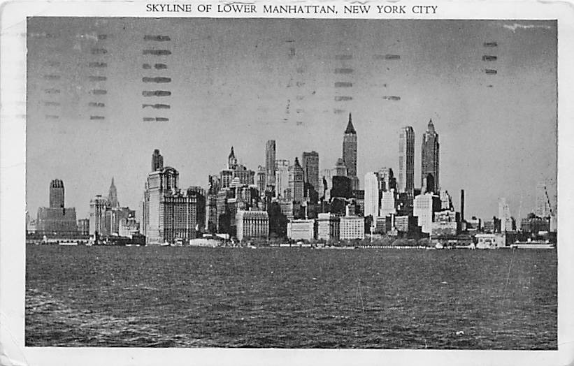 Postcard NY: Skyline of Lower Manhattan, New York City Posted 1948