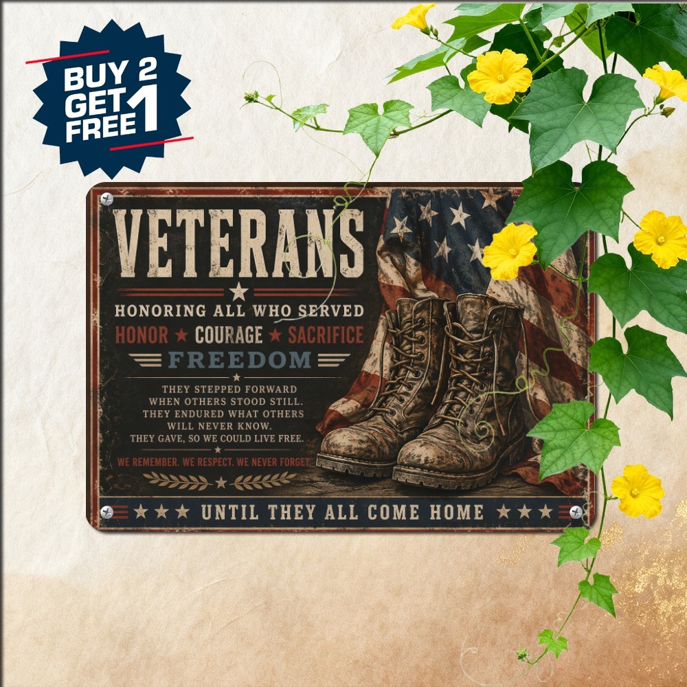 Patriotic Military Veterans Sign United States Heroes Tin Metal Wall Plaque 8x12
