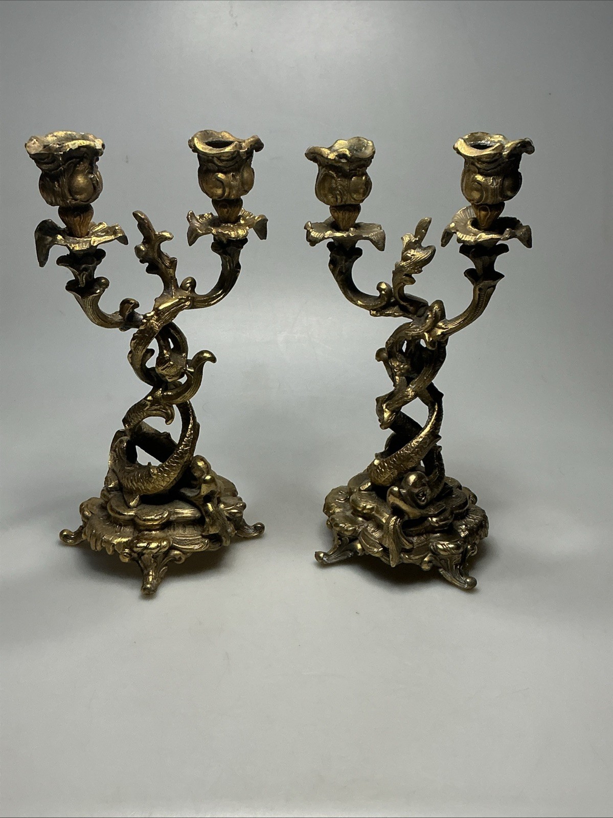 A Pair of 19th Century Bronze signed J.B. Candlesticks Jennings Brothers