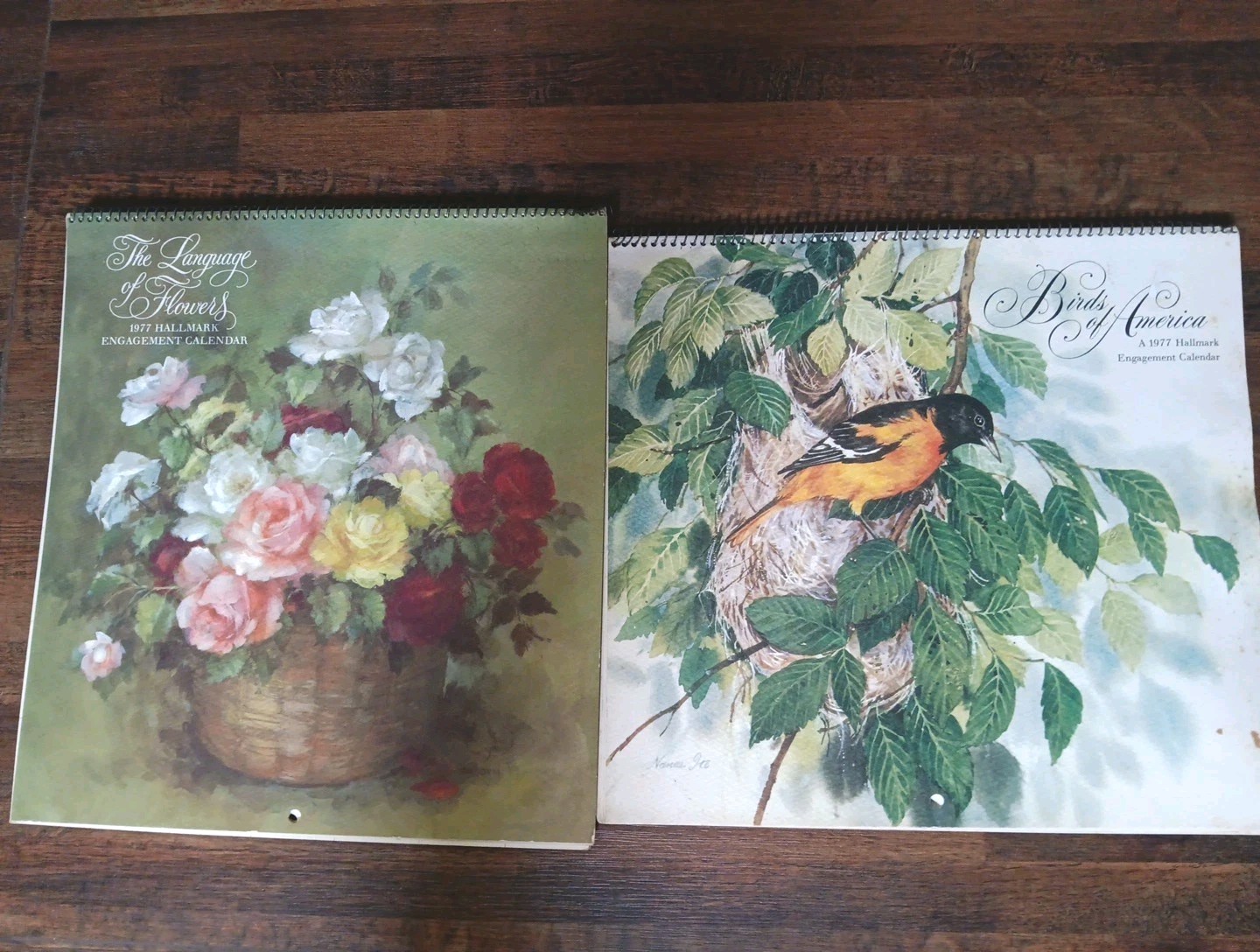 2 Vintage 1977 Hallmark Traditional Wall Calendars Birds And Flowers Unused