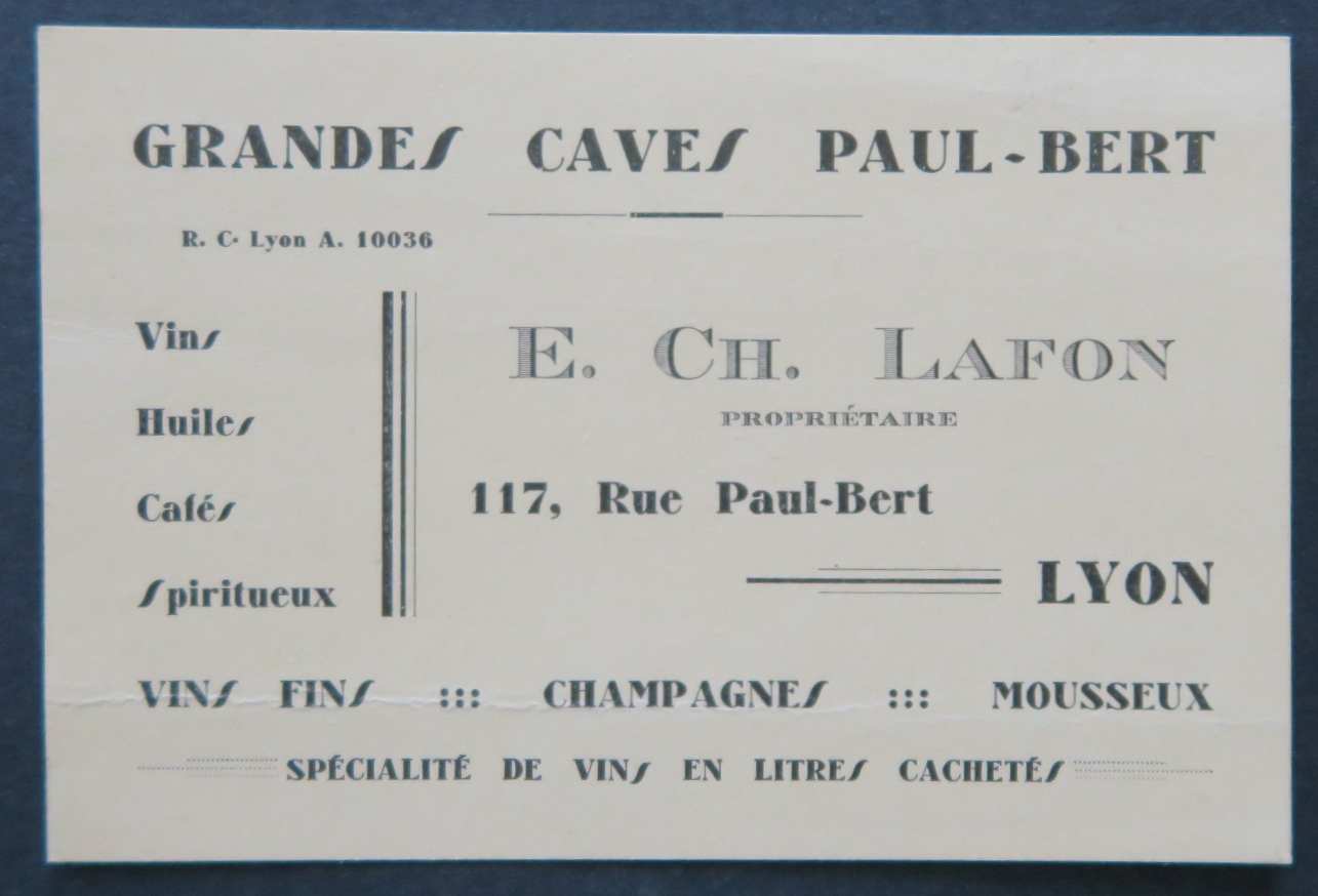 Business card GRANDES CAVES PAUL BERT LAFON LYON visit card