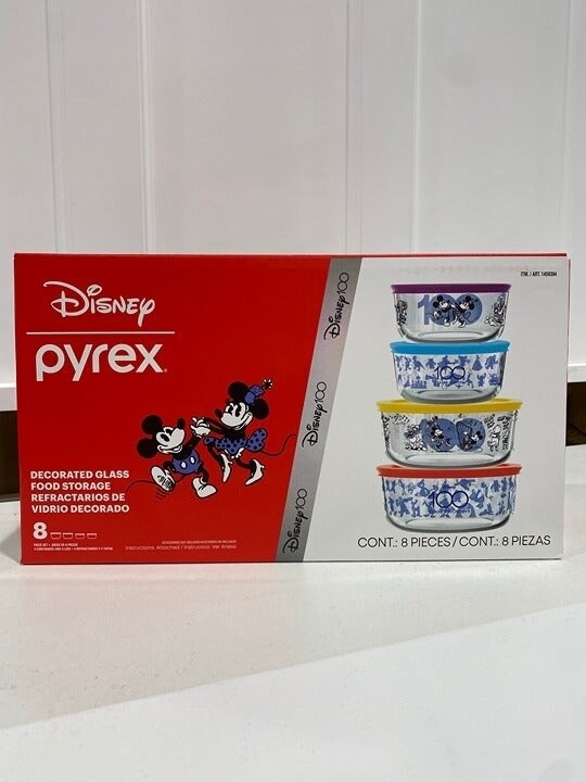Pyrex Disney 100 Mickey Minnie Mouse 100 Years Set 4 Glass Bowls and Lids