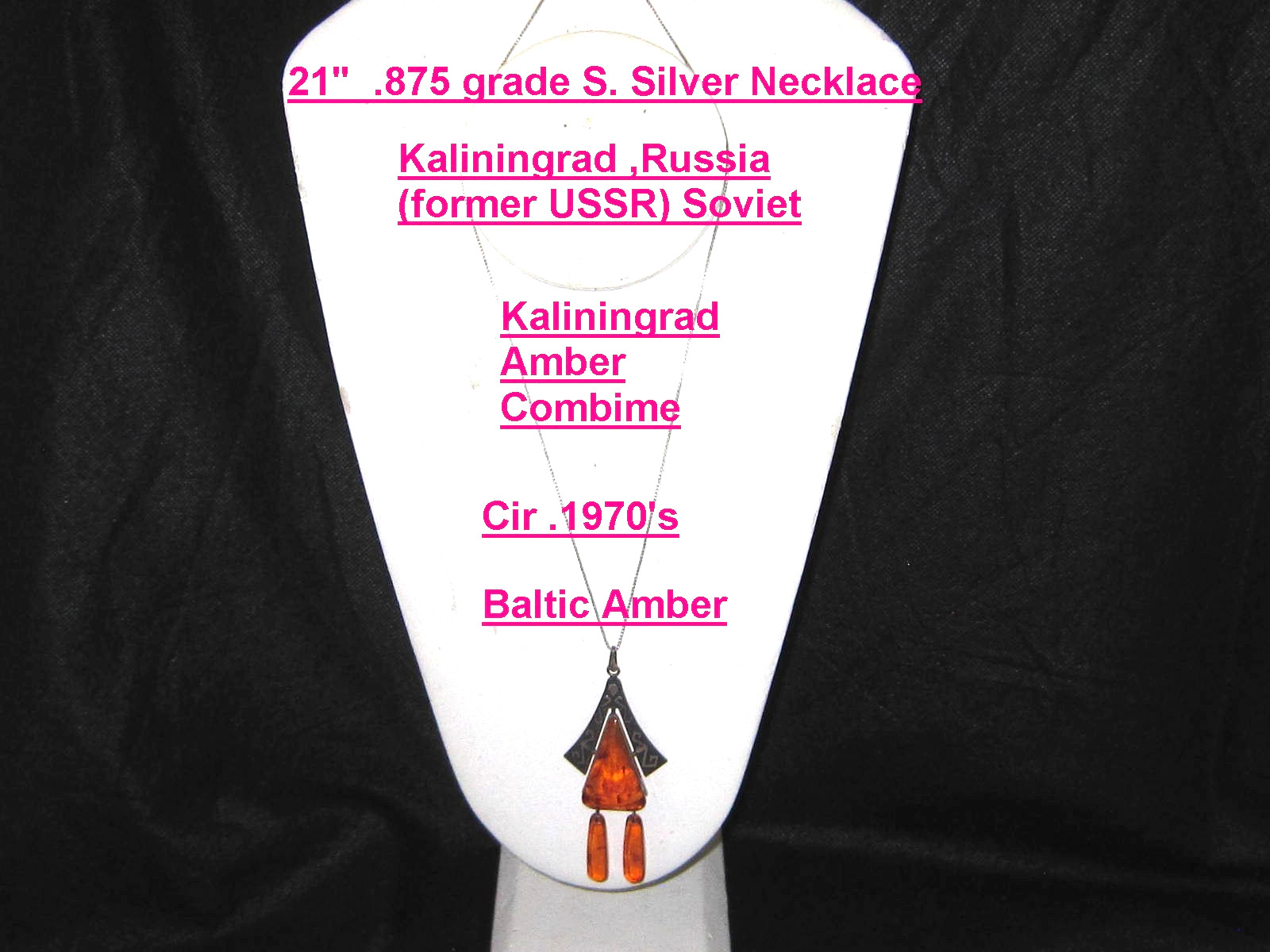 Vtg. 1970\'s Kaliningrad Russia Baltic Amber Combime /.875 S. Silver 21\