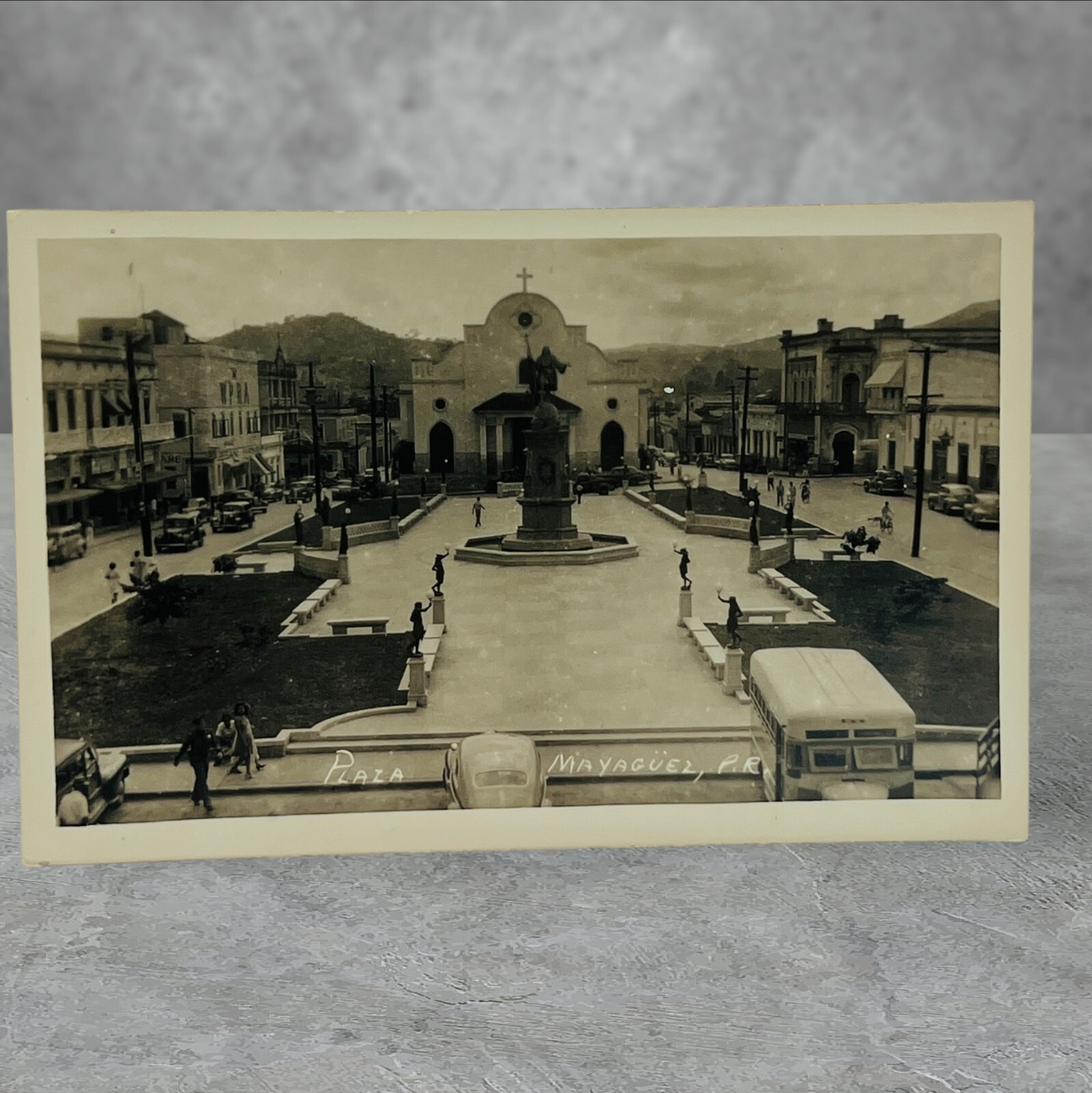Vintage RPPC Postcard Puerto Rico, c1928 Mayaguez City Plaza Unposted