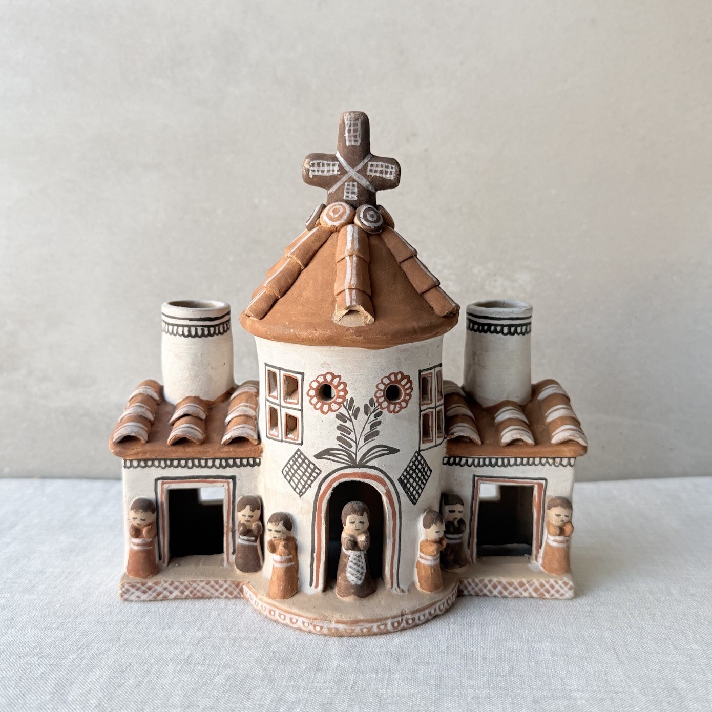 Vintage Peruvian Folk Art Candle Holder Ayacucho Quinua Pottery Church