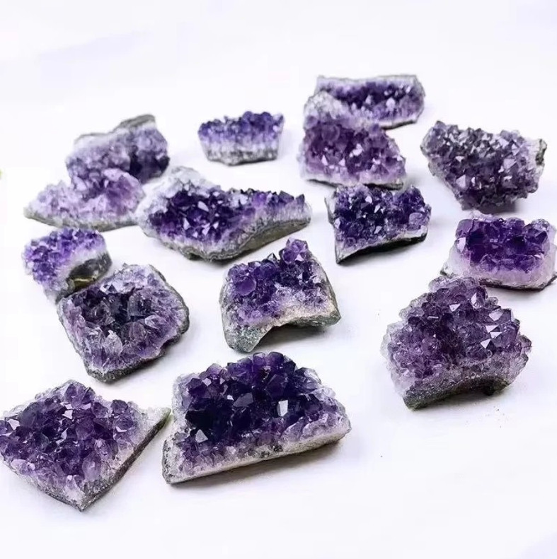 2pcs Purple Natural Amethyst Raw Crystal Healing Stone Decor Set - NEW