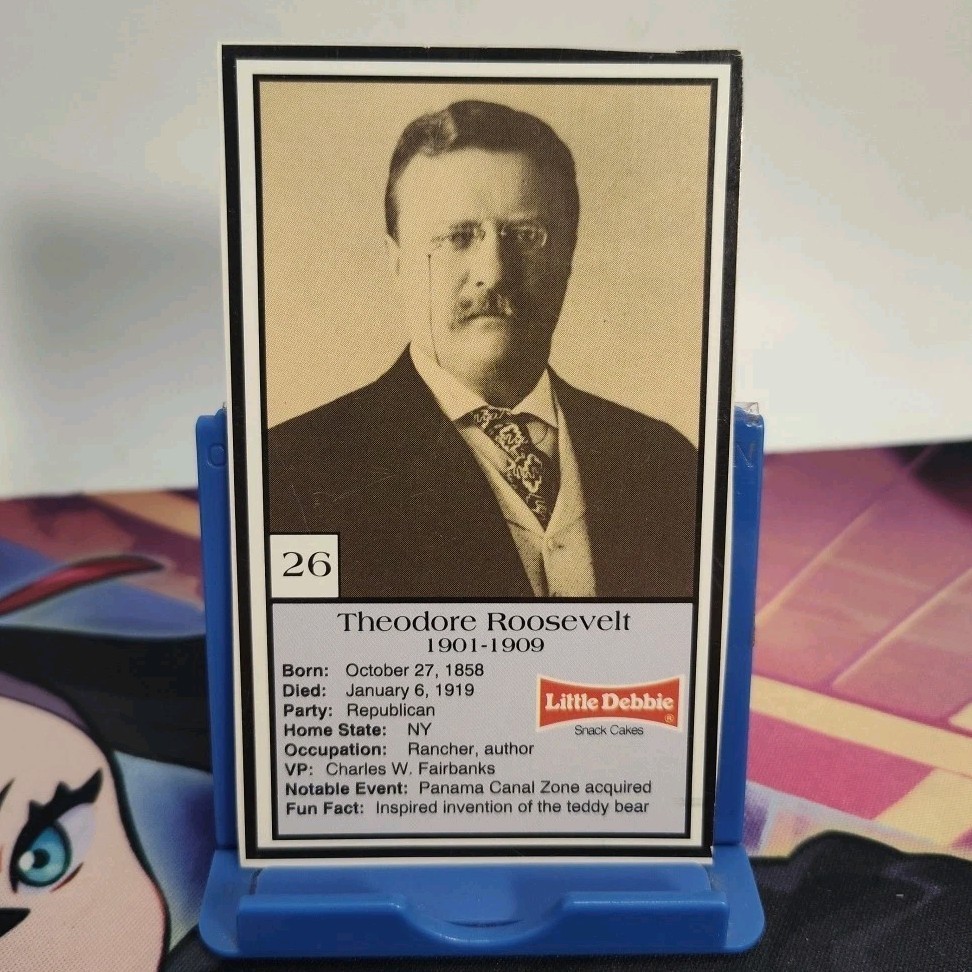 1992 Little Debbie Presidents Theodore Roosevelt #26 Hand Cut-Out Card