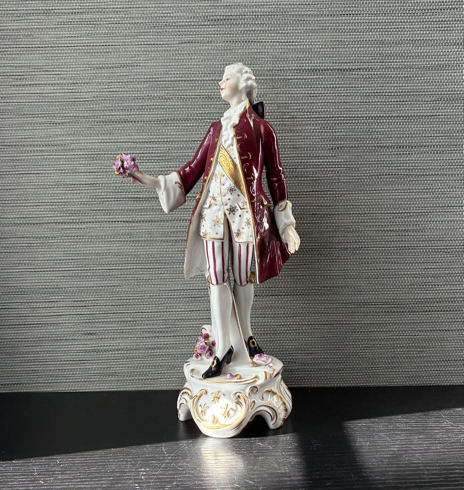 Antique Volkstedt German Porcelain Figurine, Man with Flowers, 10.25\