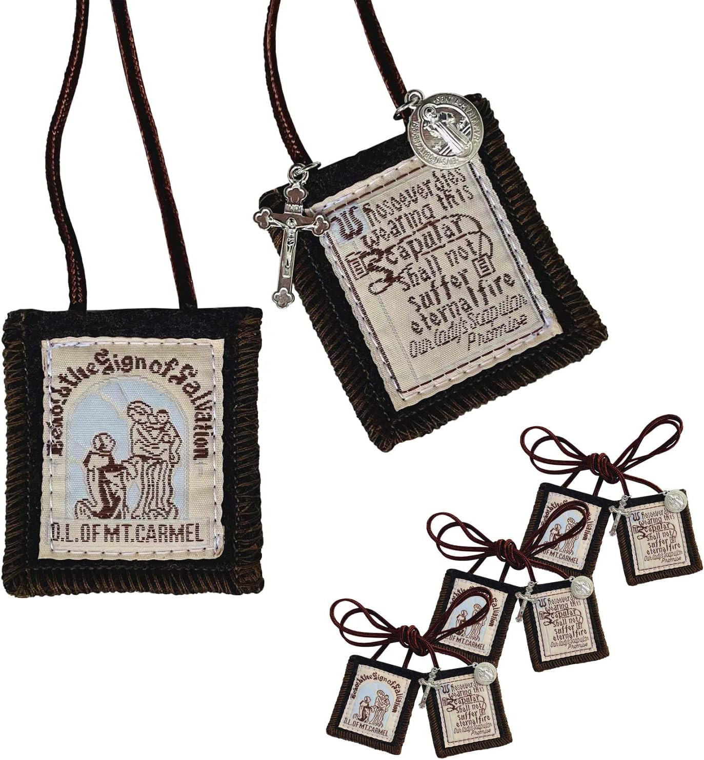Scapulars Catholic, 3 Pack Bulk Brown Scapular Of Our Lady Of Mount Carmel, E...