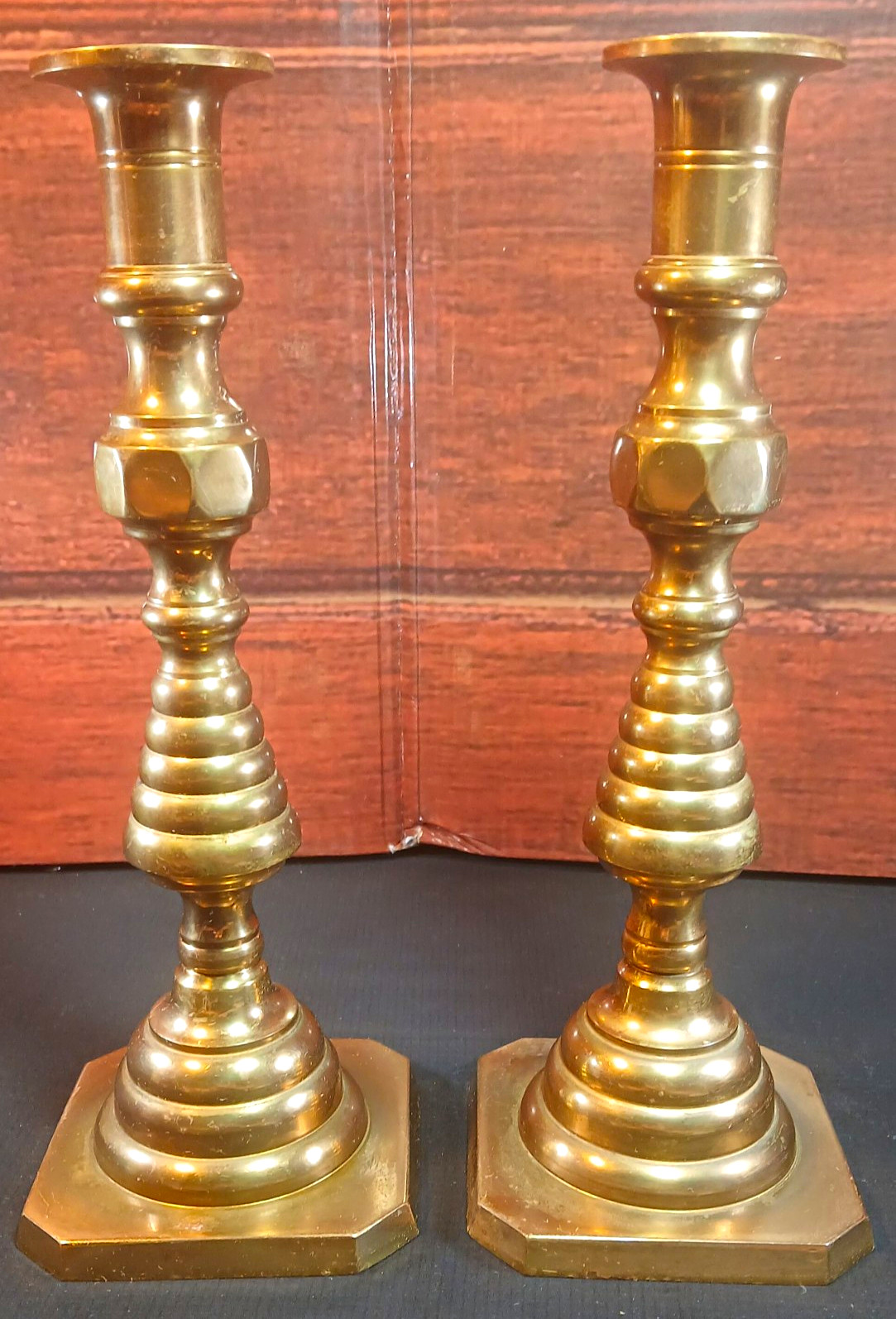Vintage Edwin Blyde Brass Beehive Diamond Candlesticks Pair Sheffield England EB