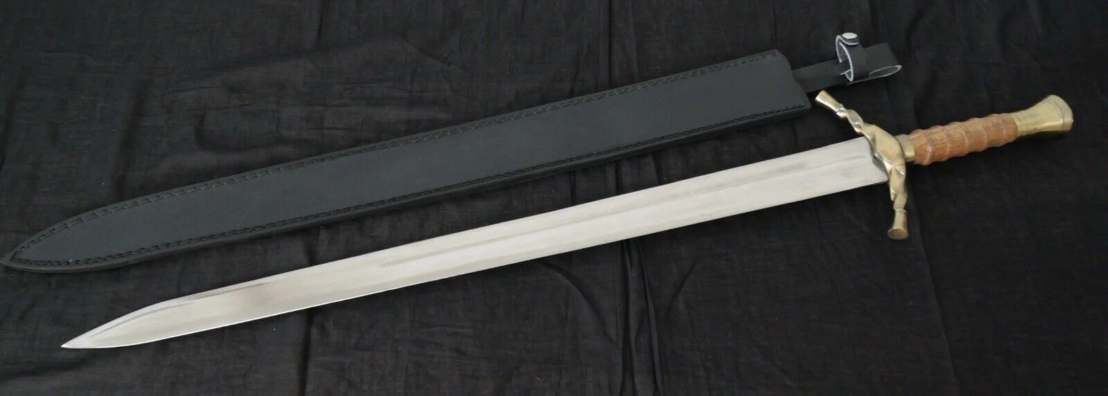 40” Viking Sword Medieval Sharp Battle Ready Wide Bronze Hilt Twist Sheath Girth