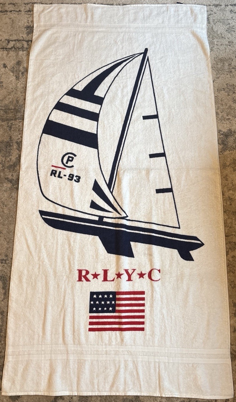 Vintage 1993 Polo Ralph Lauren Yacht Club World Class Yachting Towel 67” X 34.5”