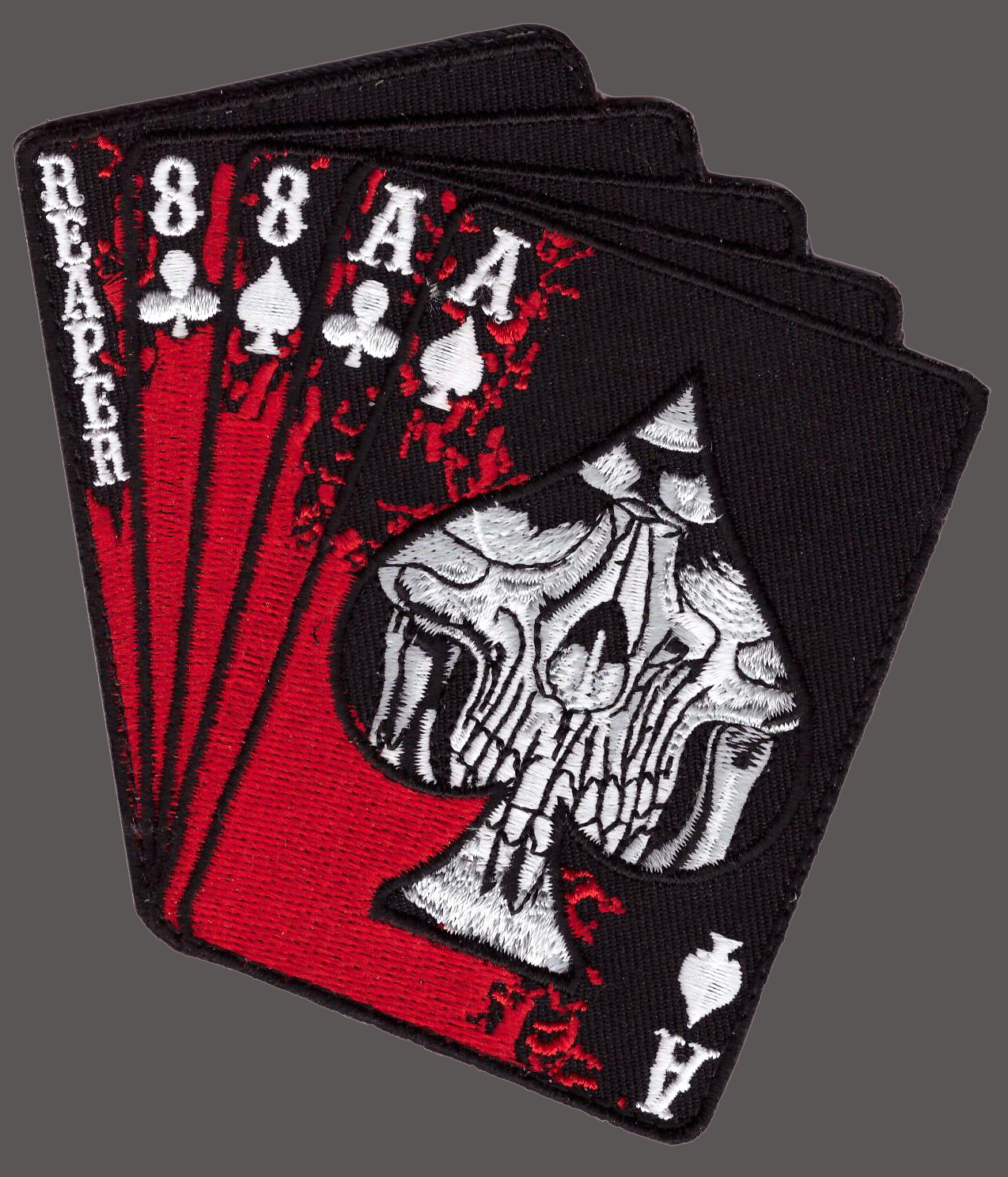 REAPER DEAD MAN\'S HAND ACES REAPER SKULL SPADE IRON ON MC PATCH BY MILTACUSA