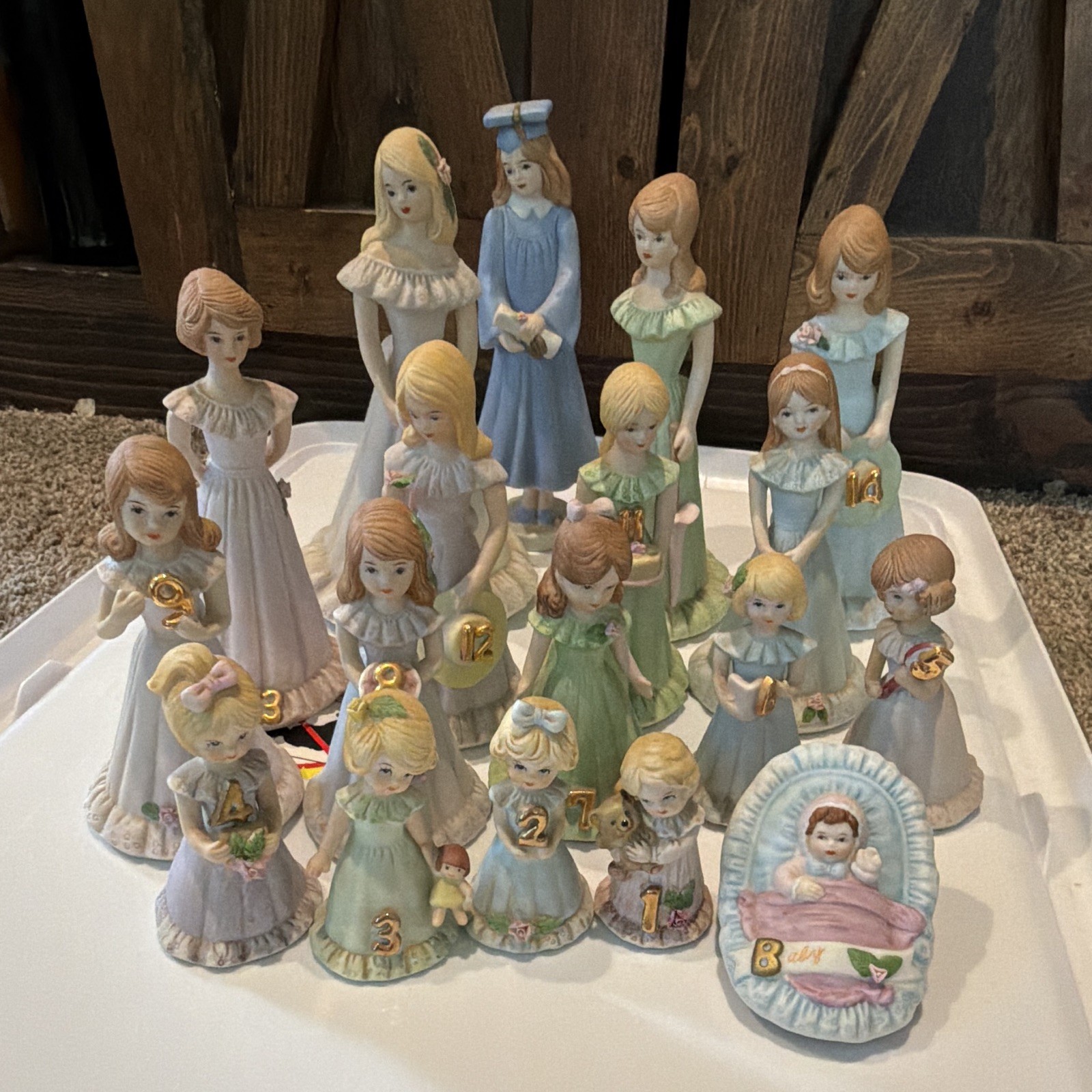 Enesco 1981 Growing Up Girls Porcelain Birthday Doll Set Ages Baby To Grad