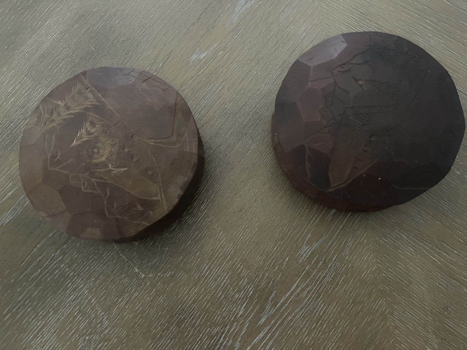 Chamonix Carved Round Wooden Boxes (2) - Alpine Mountain Scene