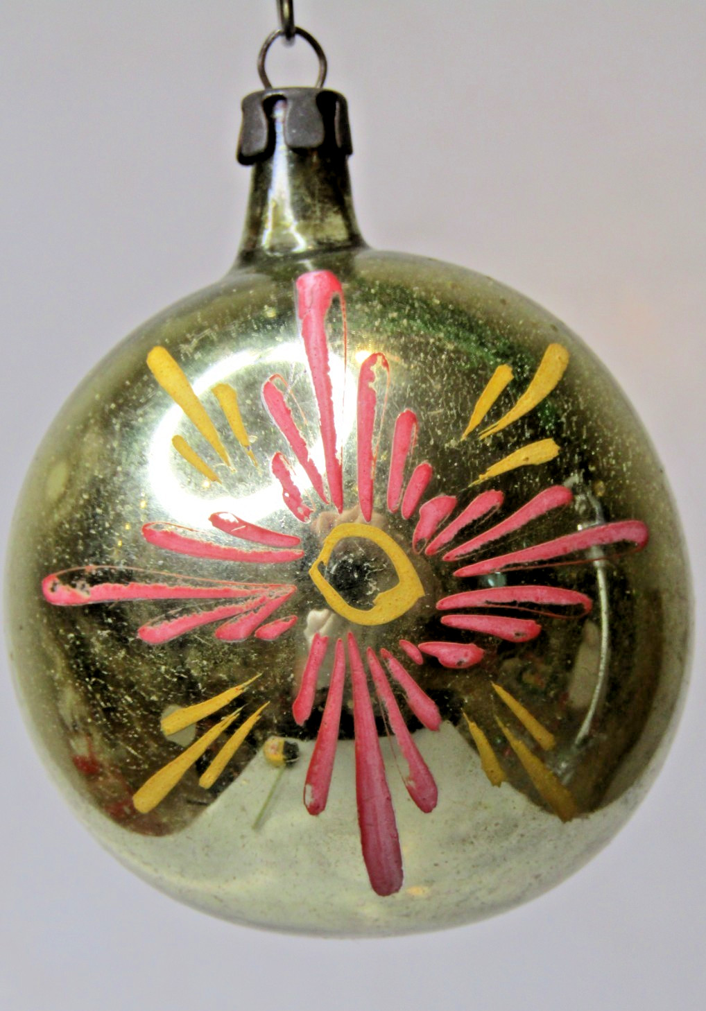 Vintage pre WWII era Glass SUN FLOWER Pictured BALL Christmas Ornament HEIM