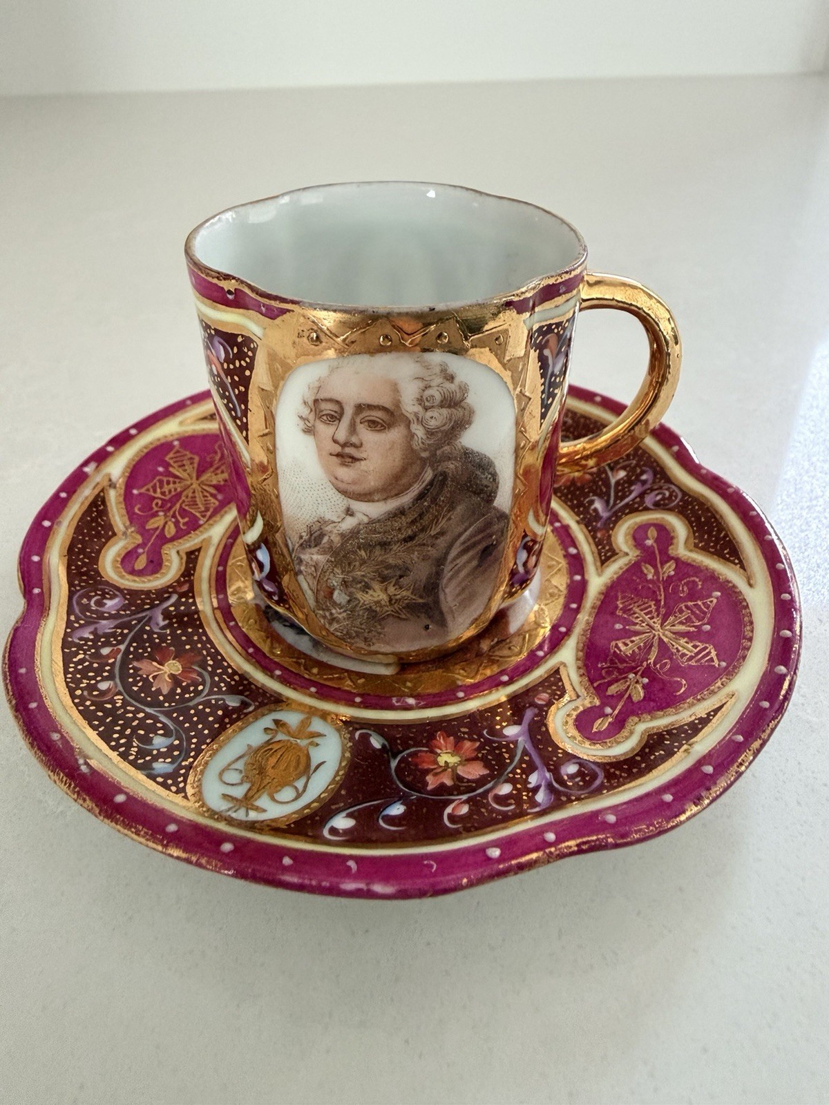 Antique Royal Vienna Portrait King Louis XVI Demitasse Cup Saucer 