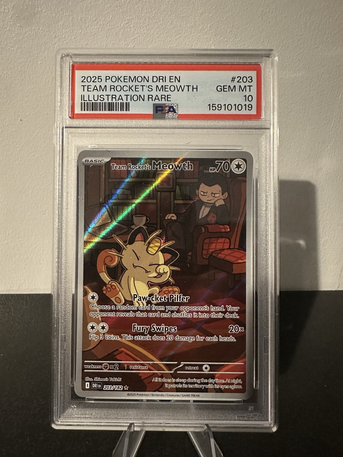 Pokémon TCG Team Rocket\'s Meowth 203/182 Destined Rivals - PSA 10