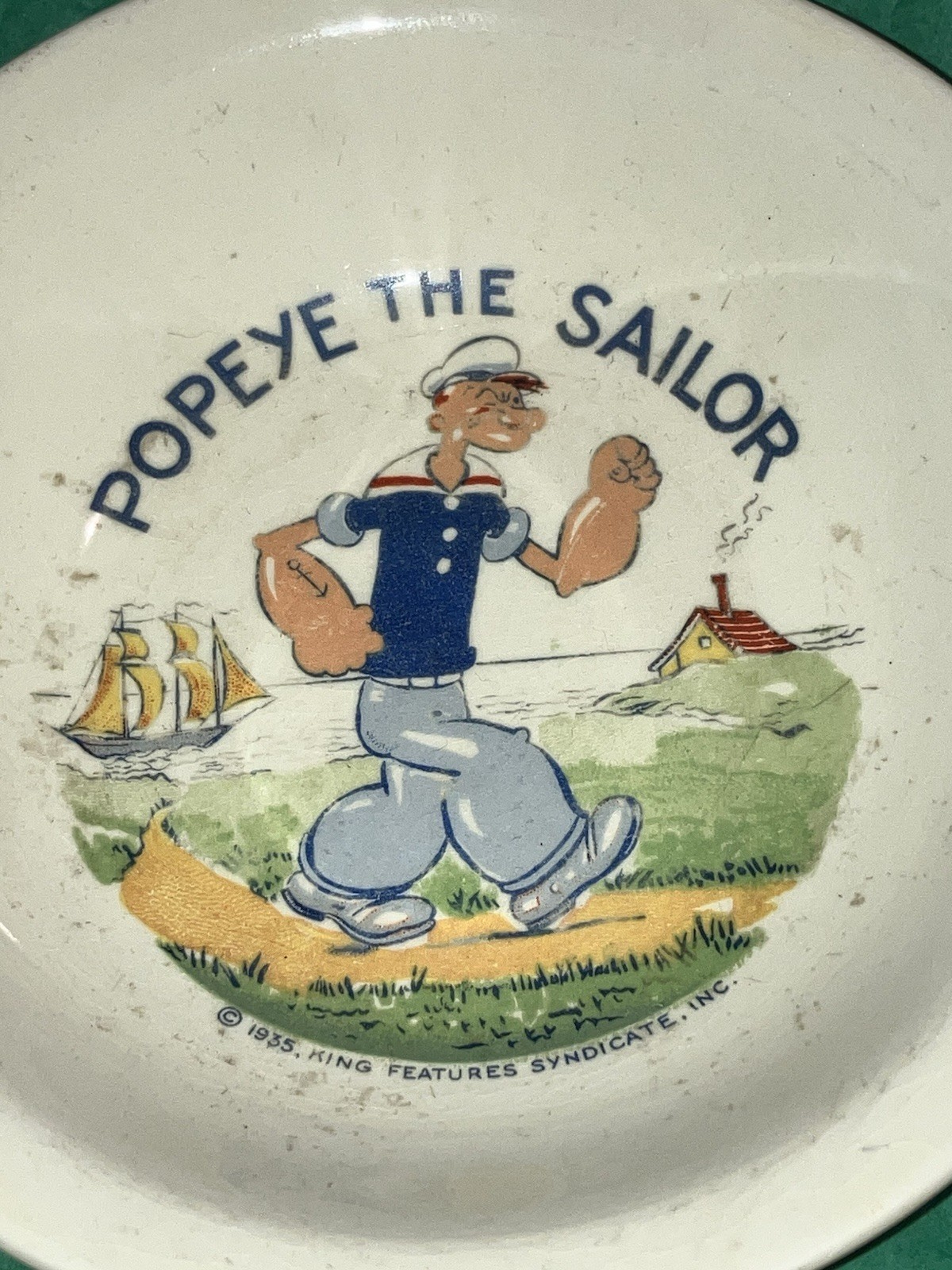 1935 Pottery Popeye The Sailor Bowl  Vintage Memorabilia Rare King Features