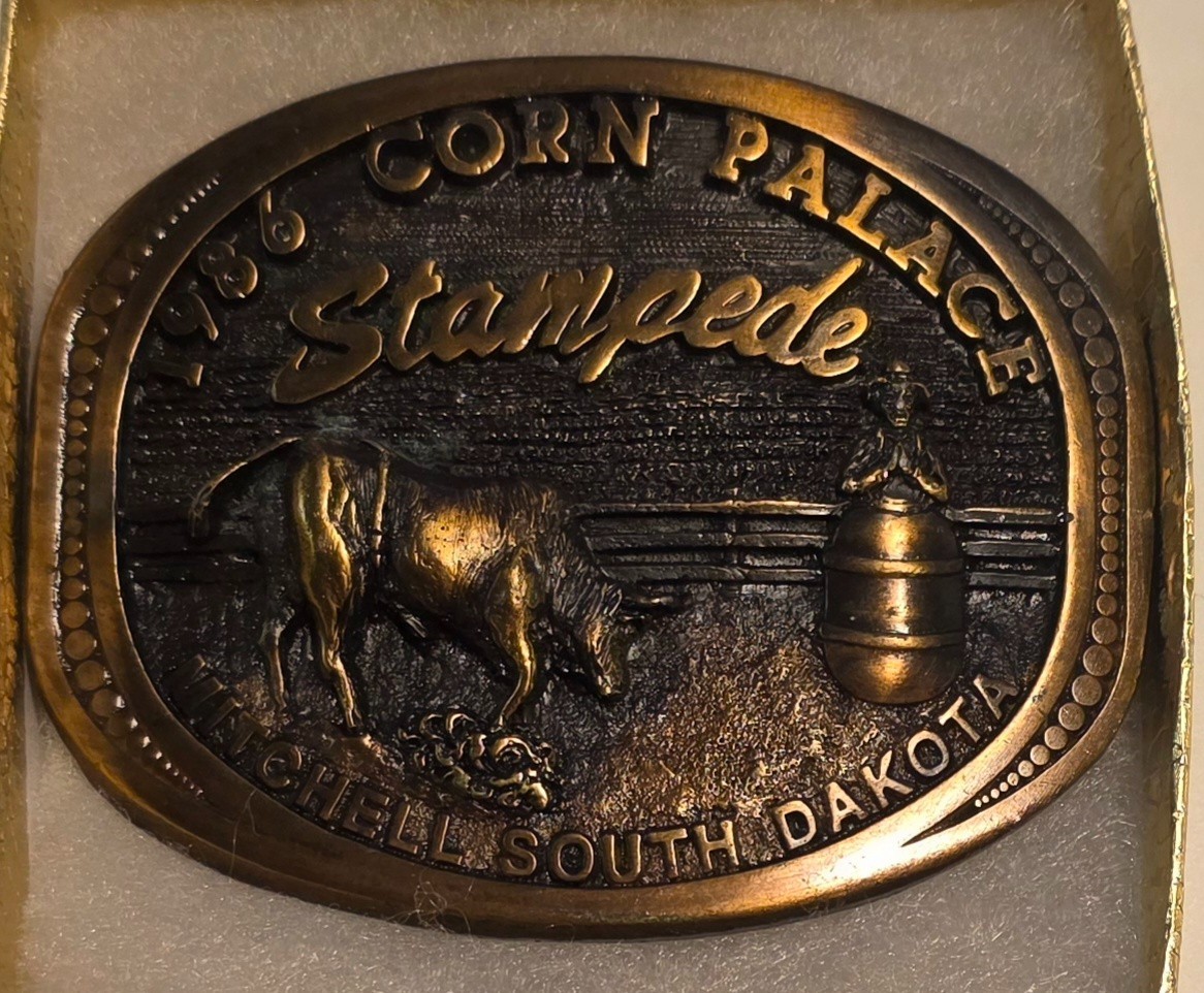 Vintage 1986 Corn Palace Stampede Belt Buckle 16th Annual Rodeo Limited Edition 