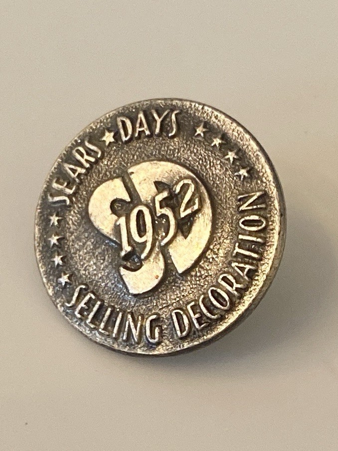 Vintage 1952 Sears Decoration Selling Award Lapel Pin Screw Back Silver Tone