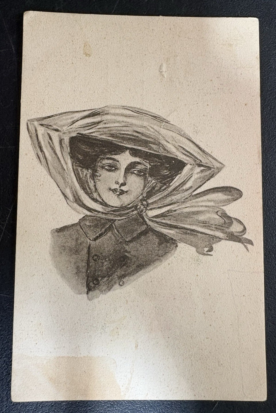 vtg postcard 1910 woman large hat scarf pretty lady artist