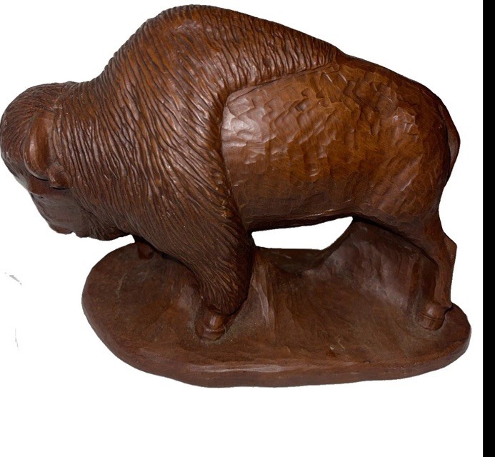 Fun Red Mill American Buffalo Bison Handcrafted Figurine Carved Wooden Resin