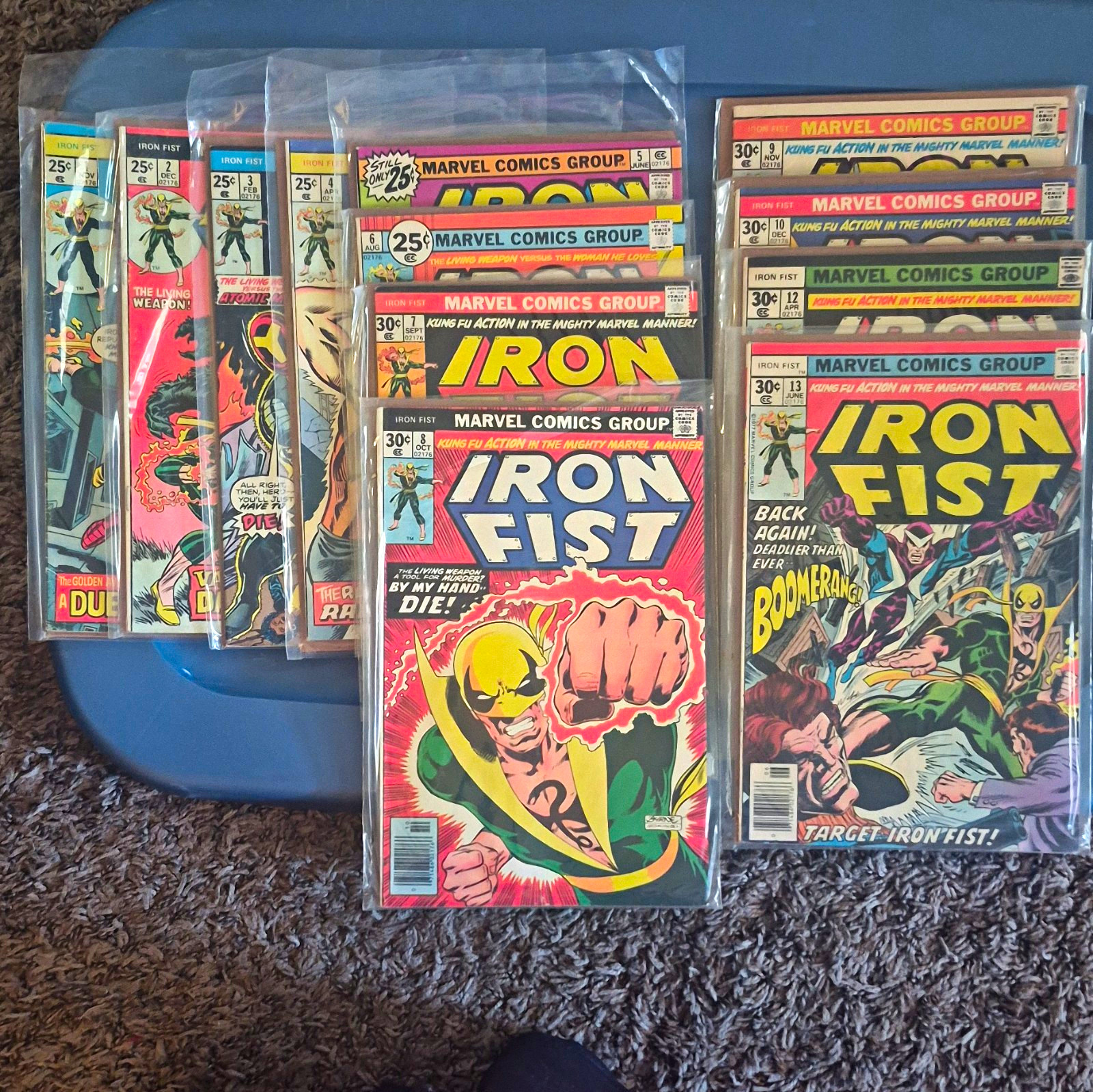 IRON FIST #1 - #13 Consecutive Run BRONZE AGE Comic Book LOT, Boarded, Used