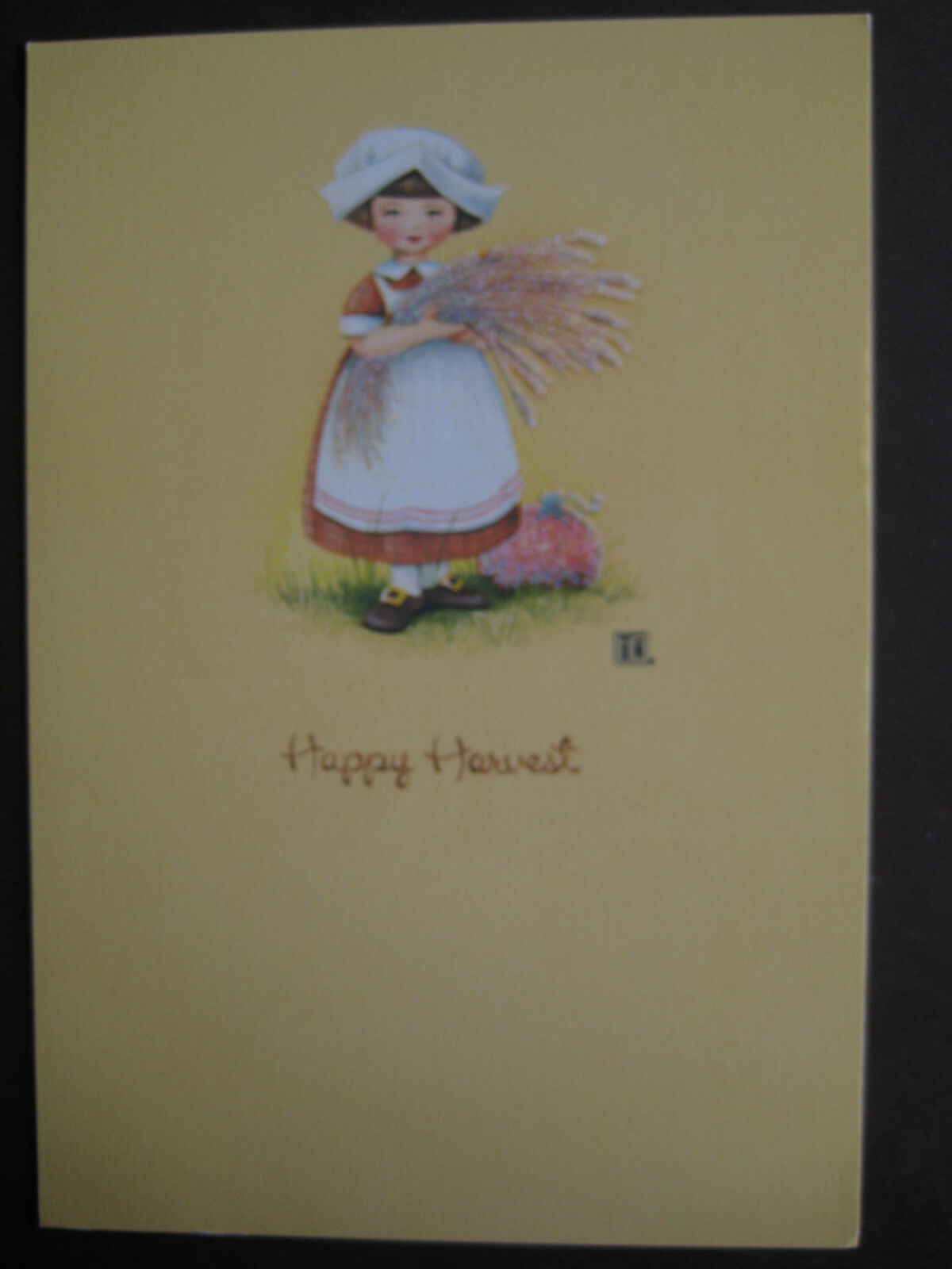 UNUSED vintage greeting card Mary Engelbreit THANKSGIVING Happy Harvest glitter